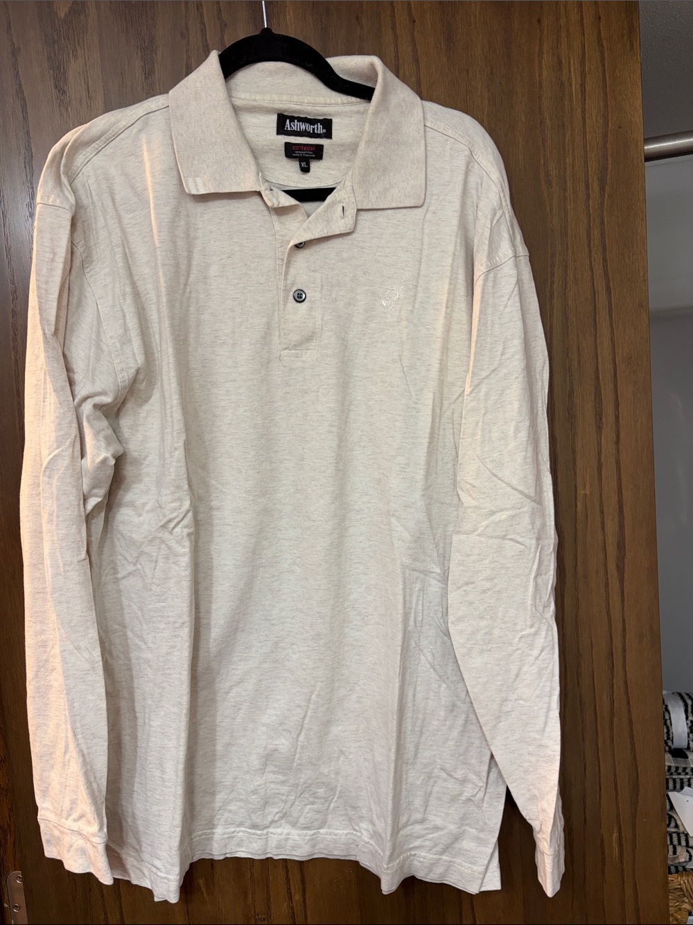 Ashworth Men’s Long-Sleeve Polo in Light Taupe